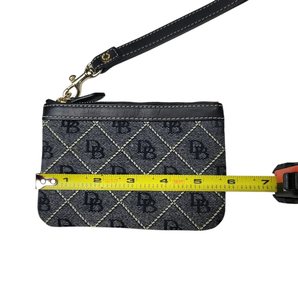 DOONEY & BOURKE Signature DB Canvas Wristlet Zip Pouch Black Tan